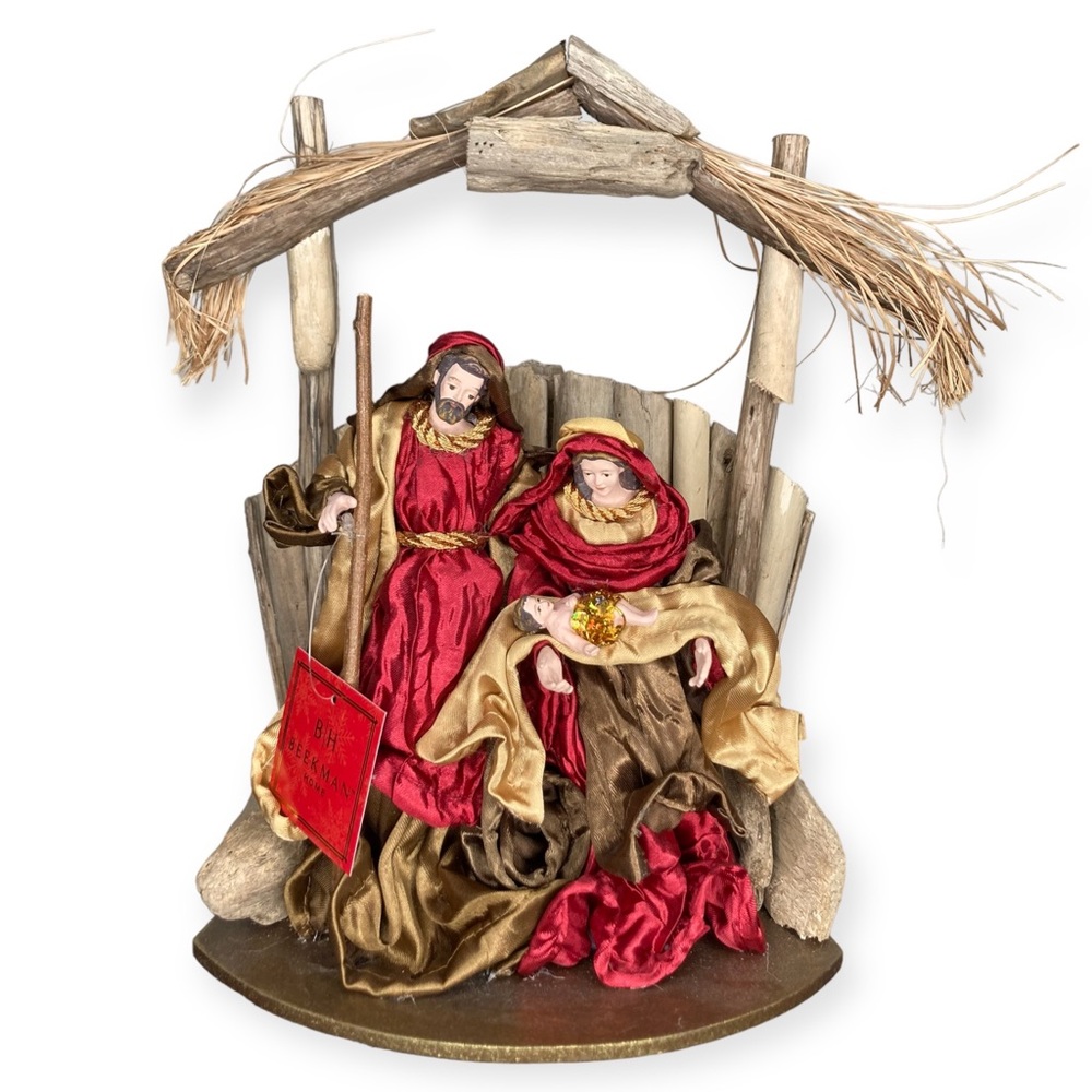 🎄XMAS🎄 Christmas Nativity Red Gold Mary Baby Jesus Wood Display Holiday Decor - Picture 6 of 6